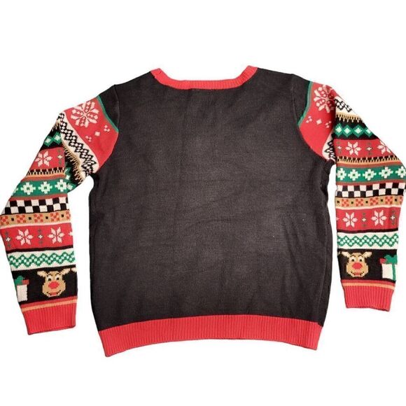 Ugly Christmas Sweater Party Contest Winner Reindeer Sequins Jingle Bells - Picture 7 of 11